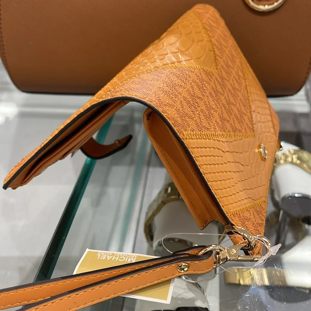 MICHAEL KORS JST LG DOUBLE ZIP WRISTLET WALLET PHONE HOLDER CIDER NWT